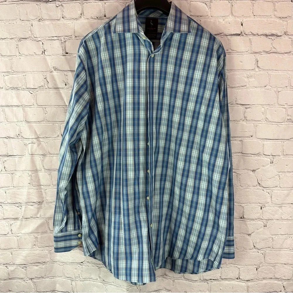 men's plaid tailorbyrd cotton long sleeve shirts sz XXL preppy business casual